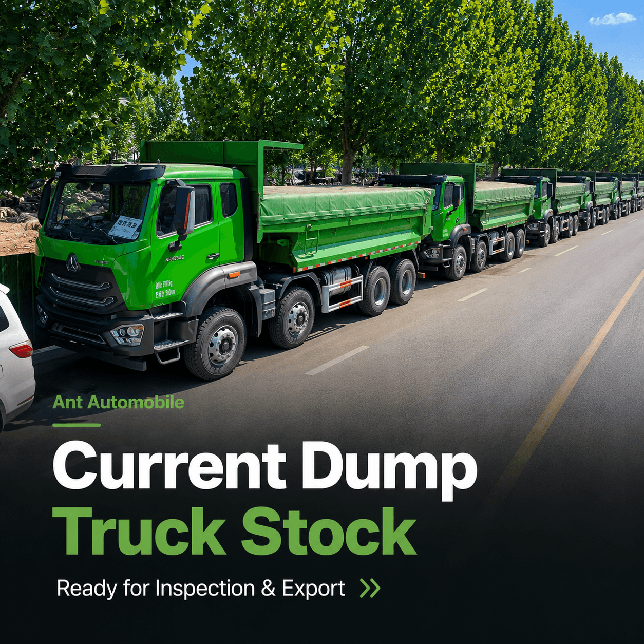 Ant Automobile တွင် လက်ရှိ Dump Truck စတော့ခ်- စစ်ဆေးရေးနှင့် တင်ပို့ရန် အသင့်ဖြစ်နေပါပြီ။